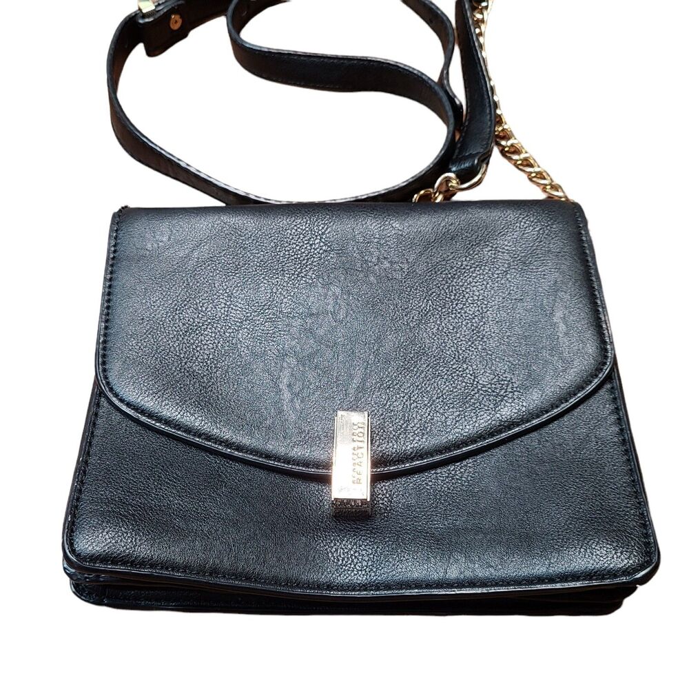 Kenneth Cole Reaction Black Purse Partial Gold Chain Link Strap Shoulder Bag